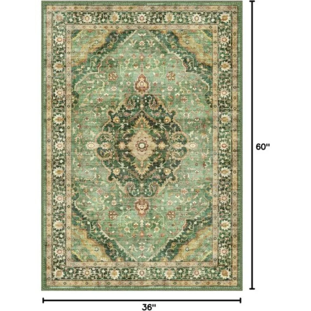 New 3x5 Green Area Rug, Washable Low-Pile Non-Slip Carpet for Home & Room